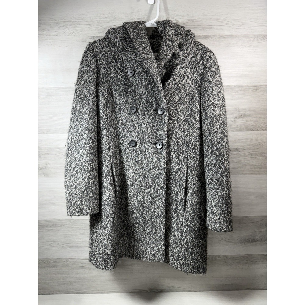 Calvin Klein Gray Boucle Wool Blend Shawl Hood Double Breasted Coat Size 8